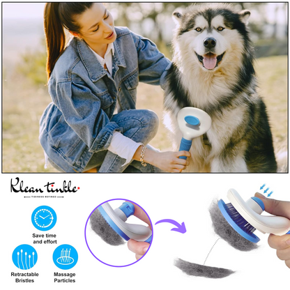 Self-Cleaning Pet Grooming Brush for Dogs & Cats - Deshedding Tool for Short & Long Hair ( Blue )