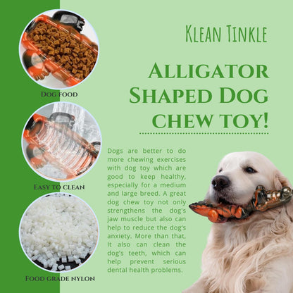 Tough Redish-Orange Alligator Shaped Food-Grade Nylon Dog Chew Toy, Fun For Aggressive Chewers, Treat Fillable