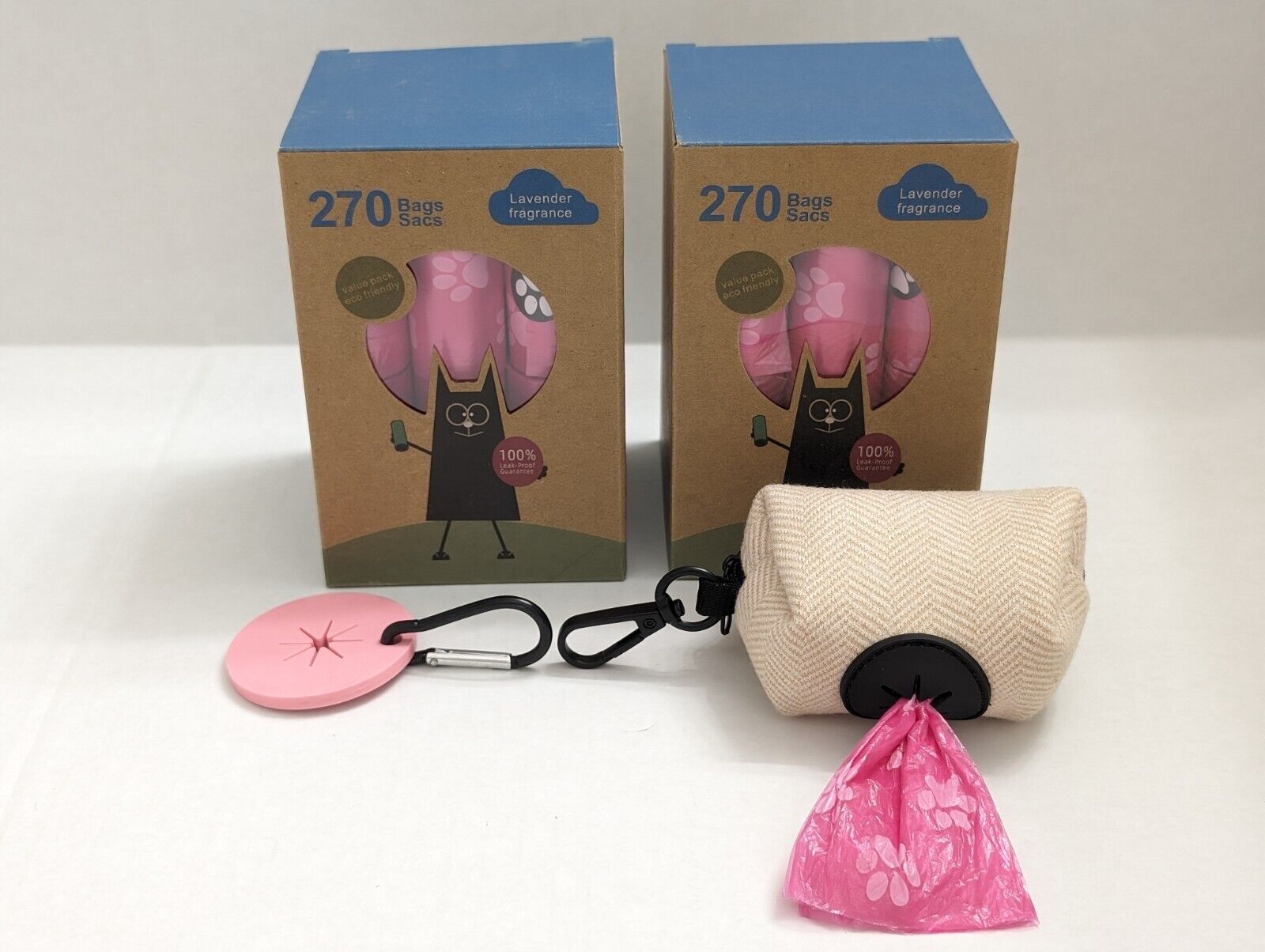 300-570ct Scented Pink Bags + Holders 19 or 37 Rolls of Doggie Poop Waste Bags