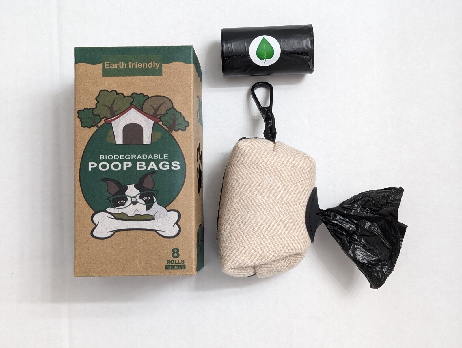 Chic Tweed Dispenser with 135 Scented Black Biodegradable Dog Poop Bags 9 Rolls