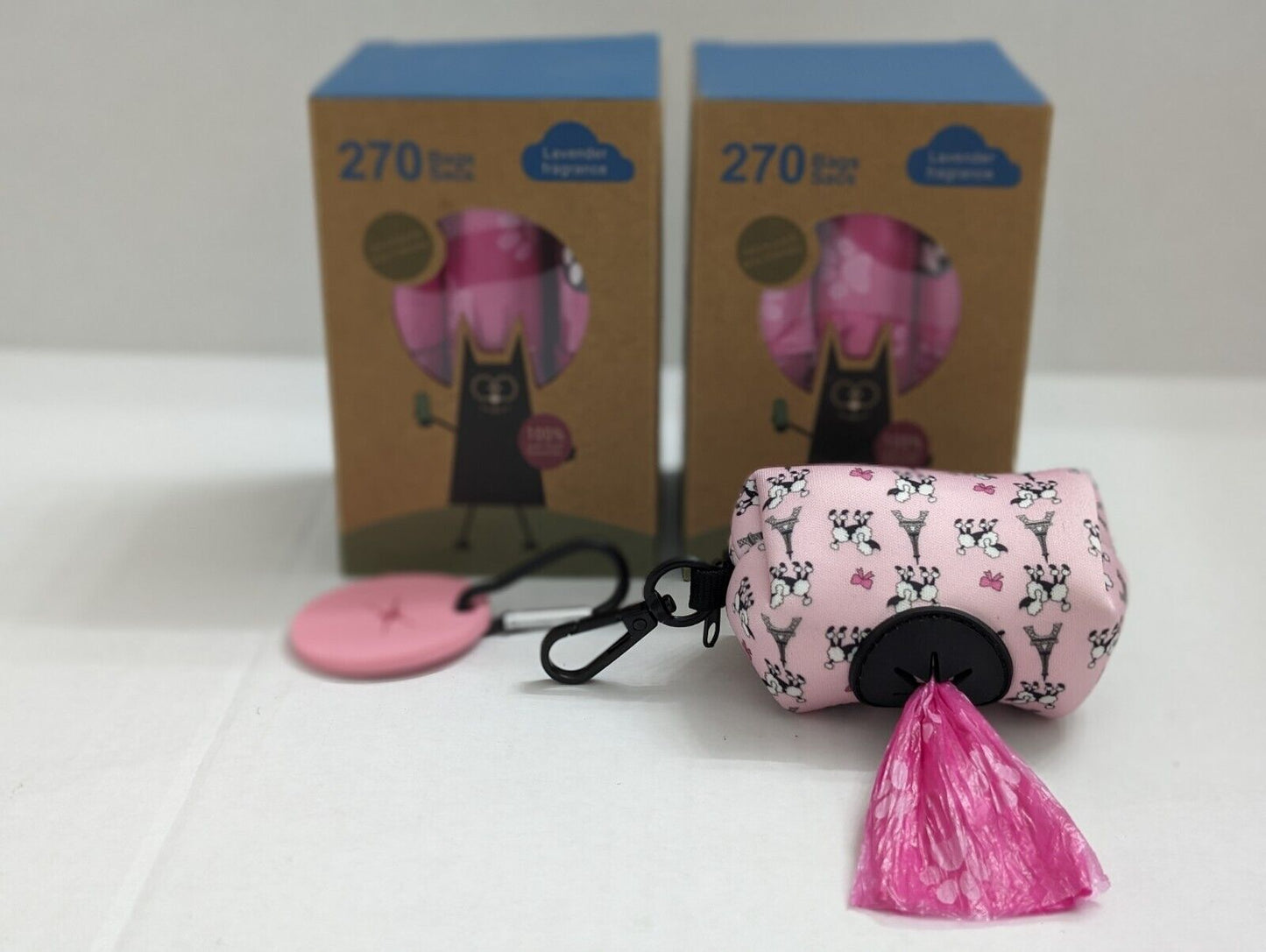 300-570ct Scented Pink Bags + Dispenser 19 or 37 Rolls of Doggie Poop Waste Bags