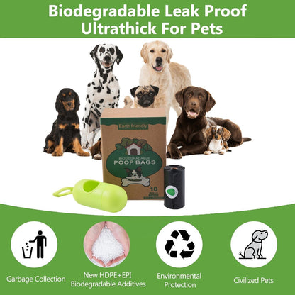 Compostable Dog Waste Bag Dispenser and Bag Holder with 150 poop bags = 15 rolls