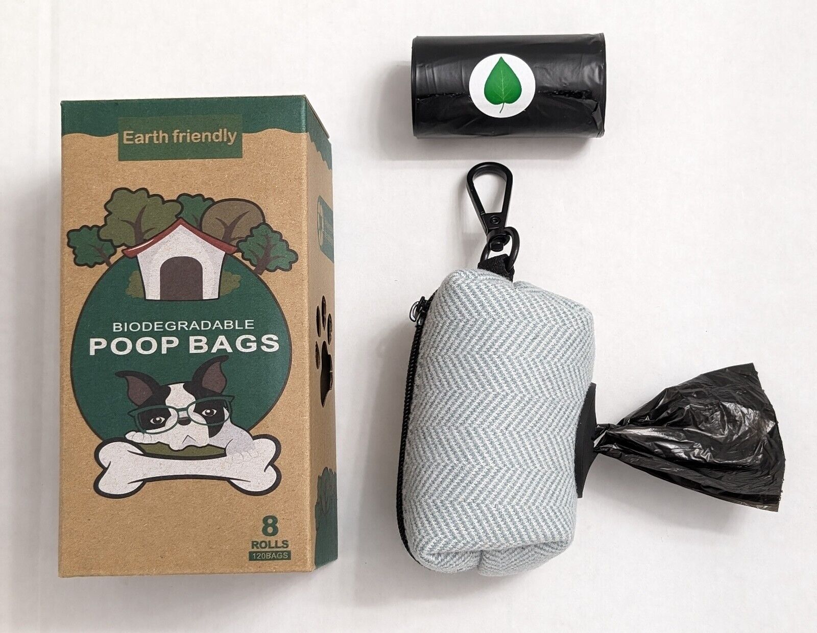 Chic Tweed Dispenser with 135 Scented Black Biodegradable Dog Poop Bags 9 Rolls