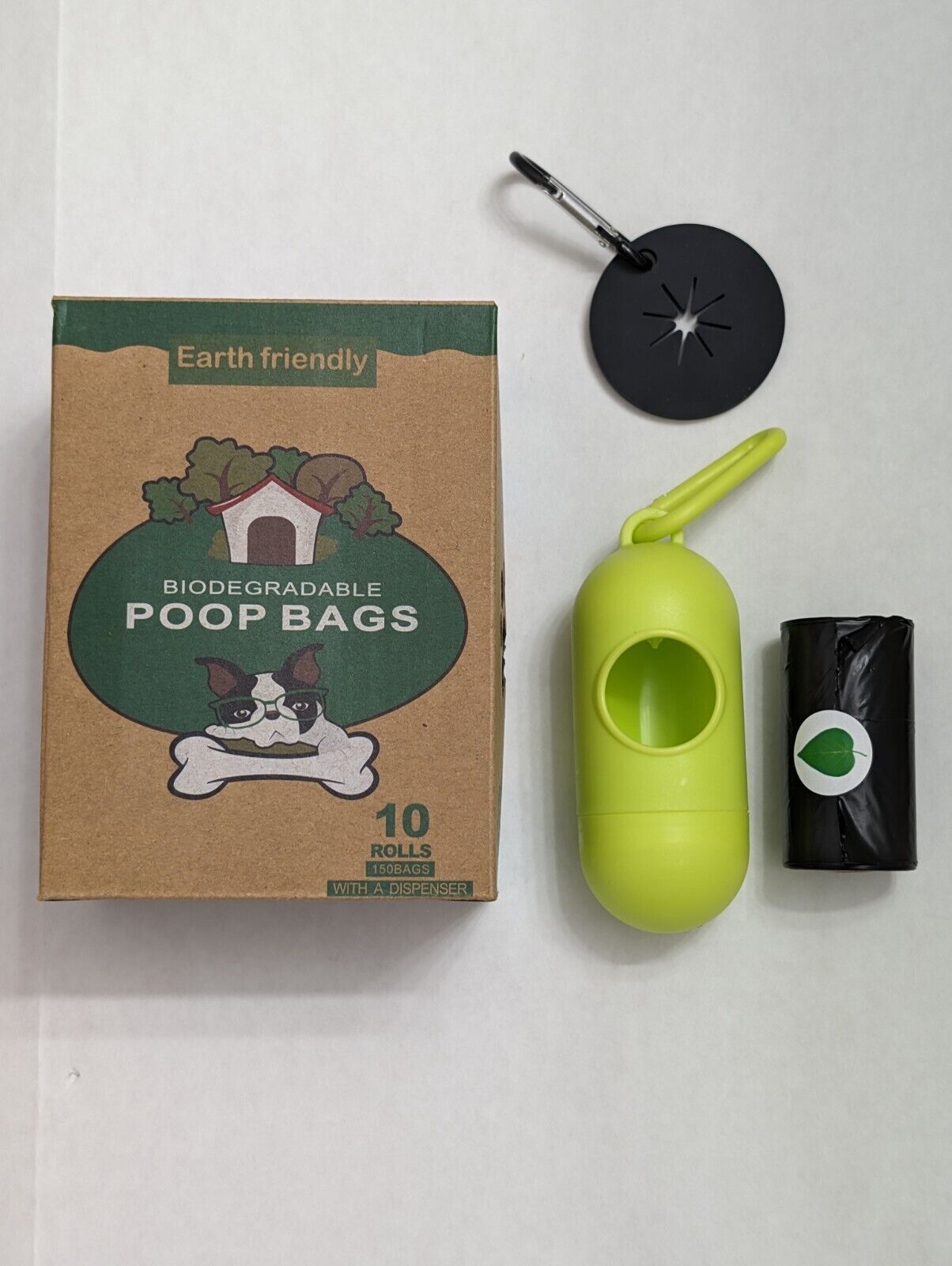 Compostable Dog Waste Bag Dispenser and Bag Holder with 150 poop bags = 15 rolls