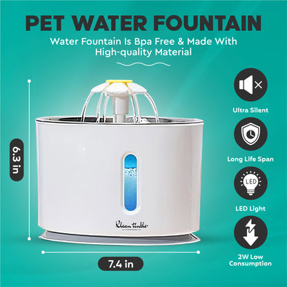 2.4L Cat Pet Water Fountain Automatic LED Drinking Fountain Bowl with 5 Filters