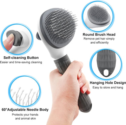 Self-Cleaning Pet Grooming Brush for Dogs & Cats - Deshedding Tool for Short & Long Hair ( Gray )