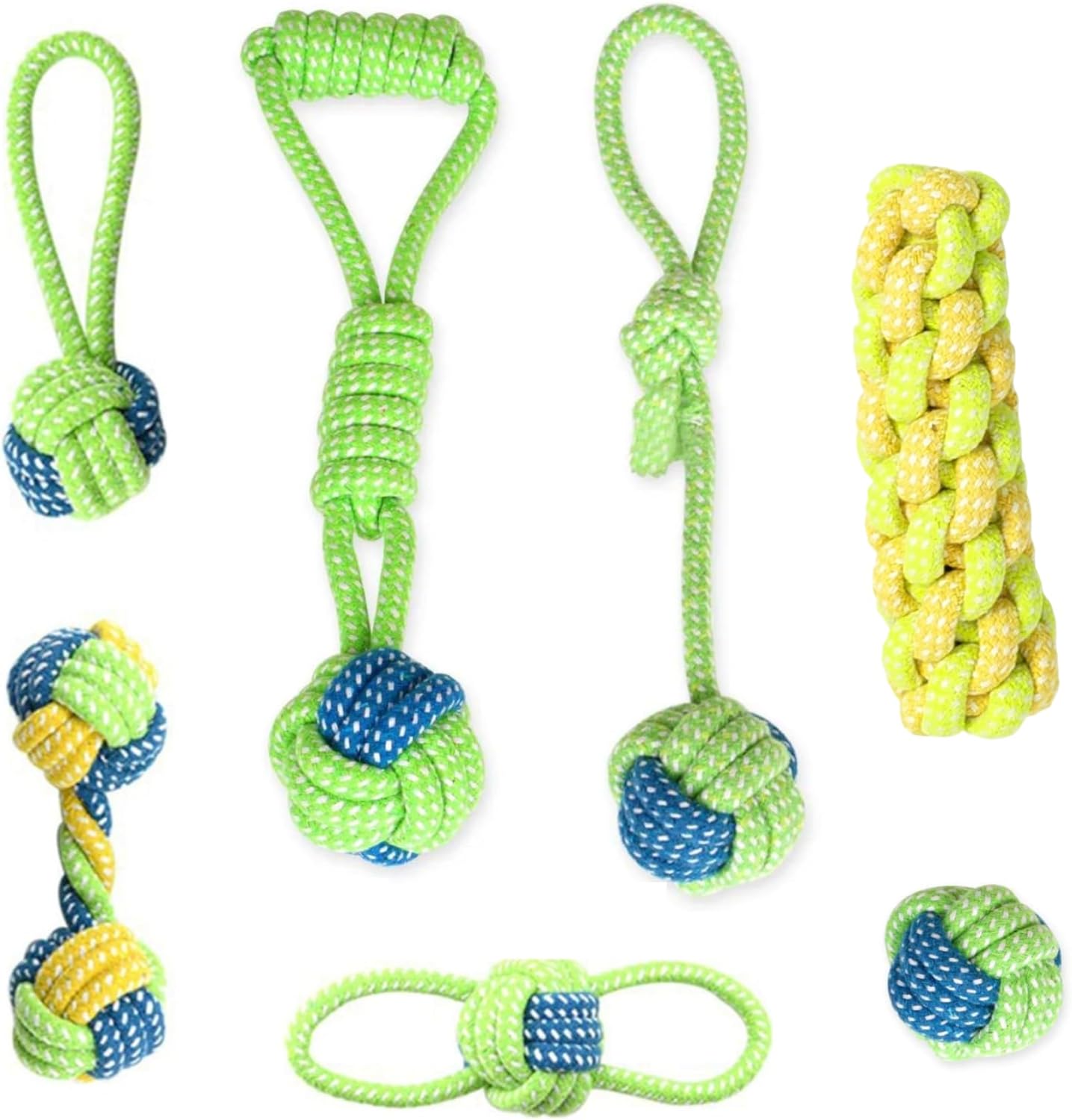 Set of 7 Tug Rope Chew Toys for Dogs - Bite Resistant Cotton Ropes for Aggressive Chewers