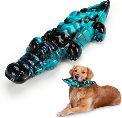 Tough Blue Alligator Shaped Food-Grade Nylon Dog Chew Toy, Fun For Aggressive Chewers, Treat Fillable