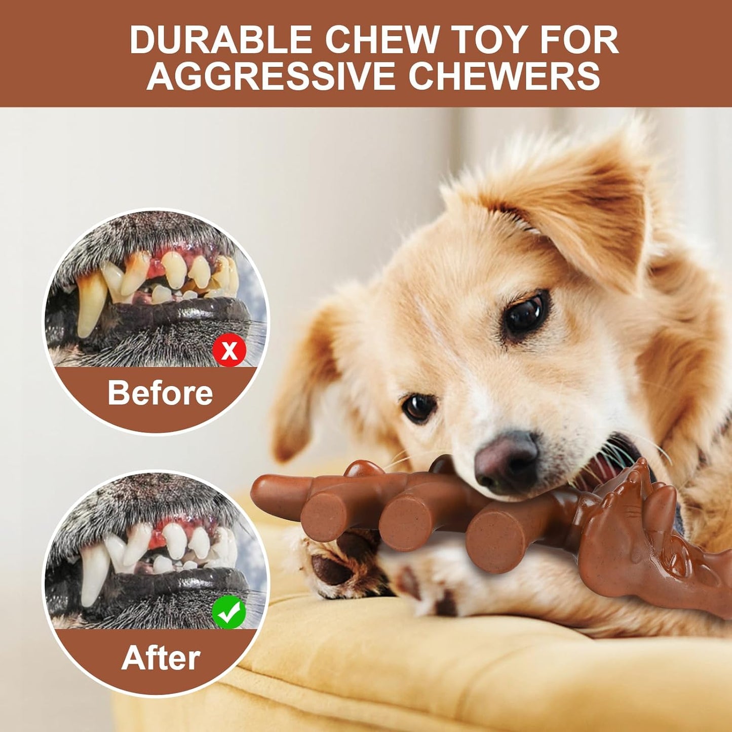 Dinosaur Shaped Durable Dog Chew Toy for Aggressive Chewers, Made with Food-Grade Nylon Beef Flavored