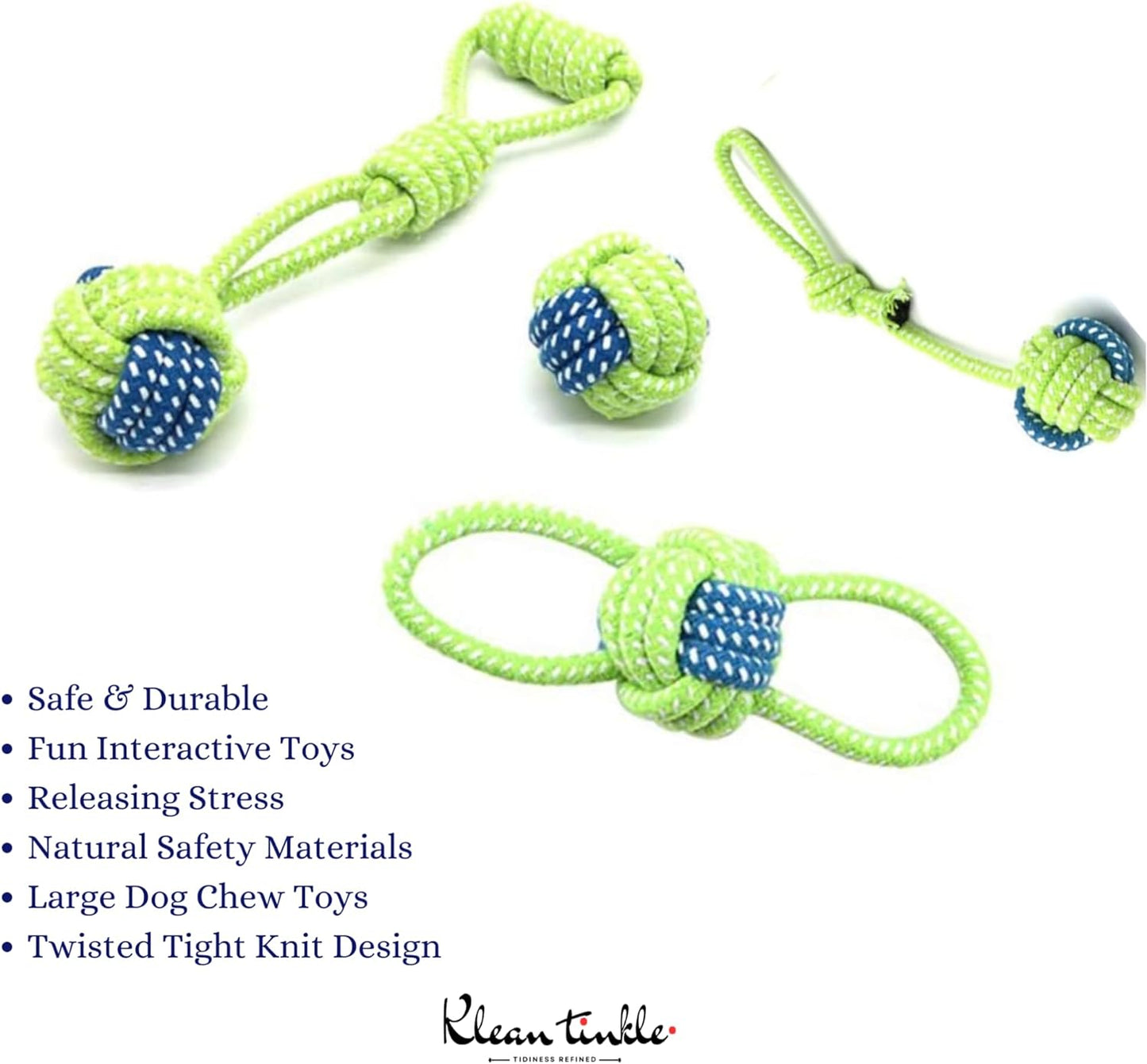 Set of 4 Tug Rope Chew Toys for Dogs - Bite Resistant Cotton Ropes for Aggressive Chewers