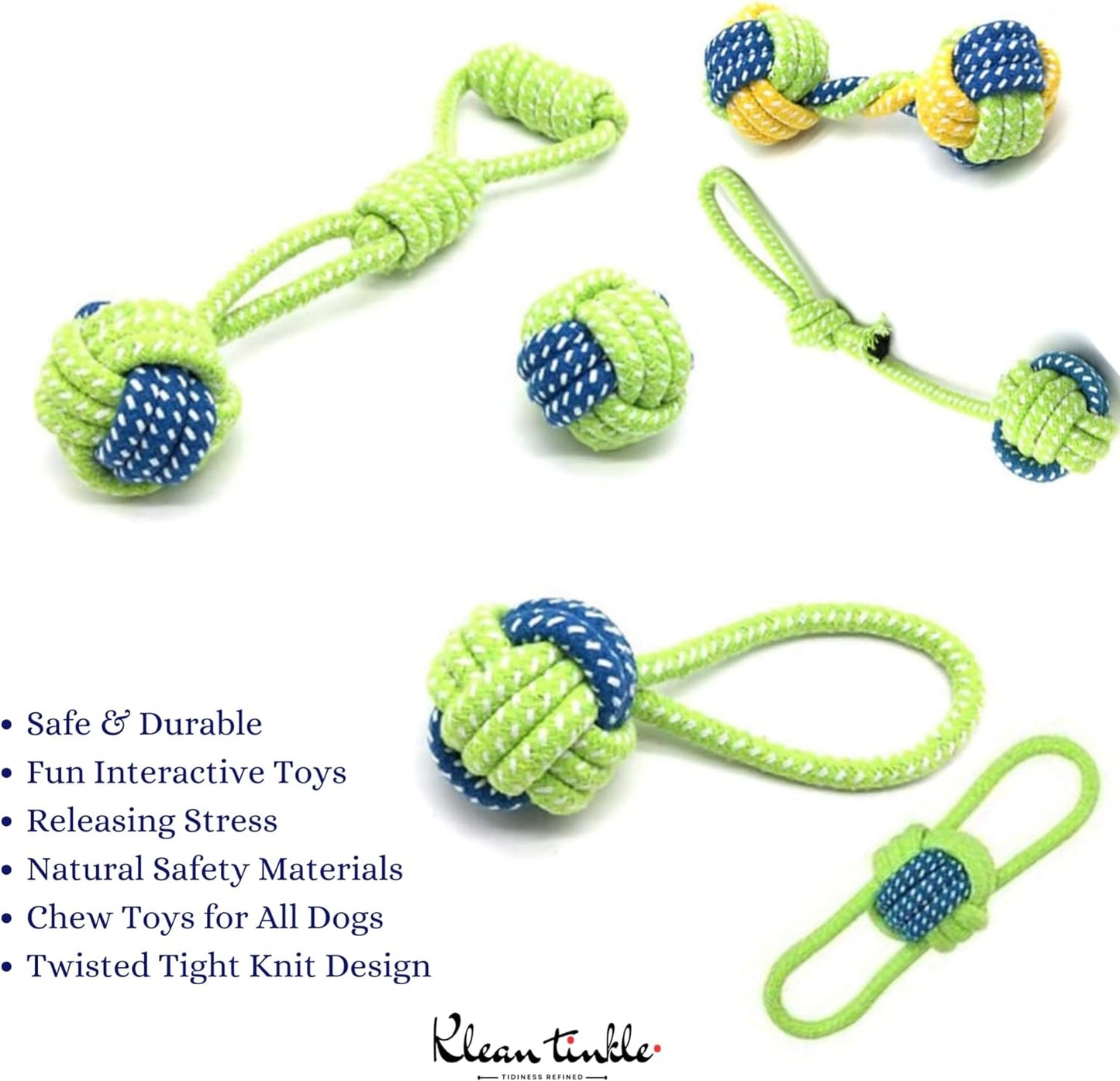 Set of 6 Tug Rope Chew Toys for Dogs - Bite Resistant Cotton Ropes for Aggressive Chewers