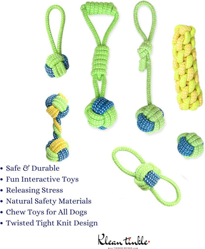 Set of 7 Tug Rope Chew Toys for Dogs - Bite Resistant Cotton Ropes for Aggressive Chewers