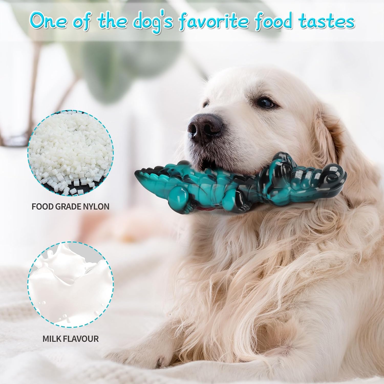 Tough Blue Alligator Shaped Food Grade Nylon Dog Chew Toy Fun For Aggressive Chewers Treat Fillable