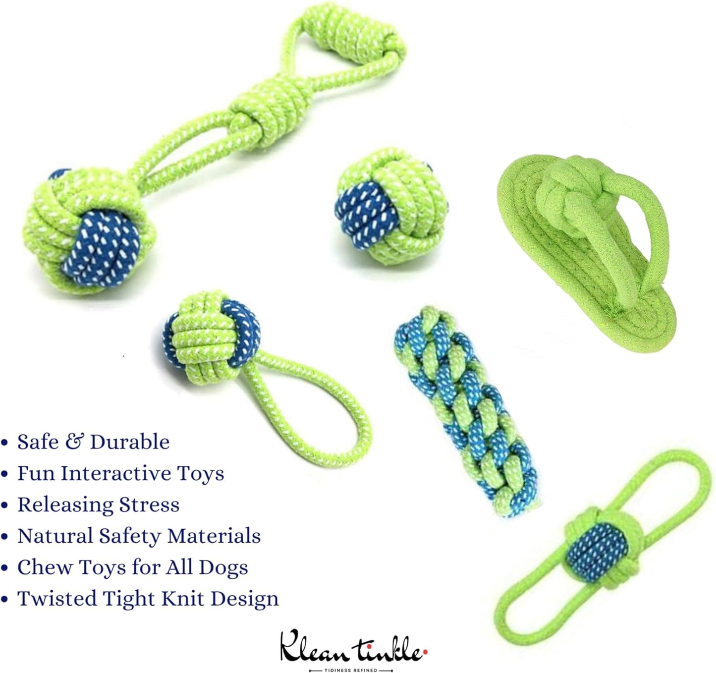 Set of 6 Tug Rope Chew Toys for Dogs - Bite Resistant Cotton Ropes for Aggressive Chewers