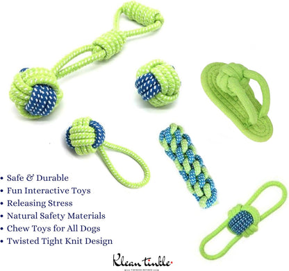 Set of 6 Tug Rope Chew Toys for Dogs - Bite Resistant Cotton Ropes for Aggressive Chewers