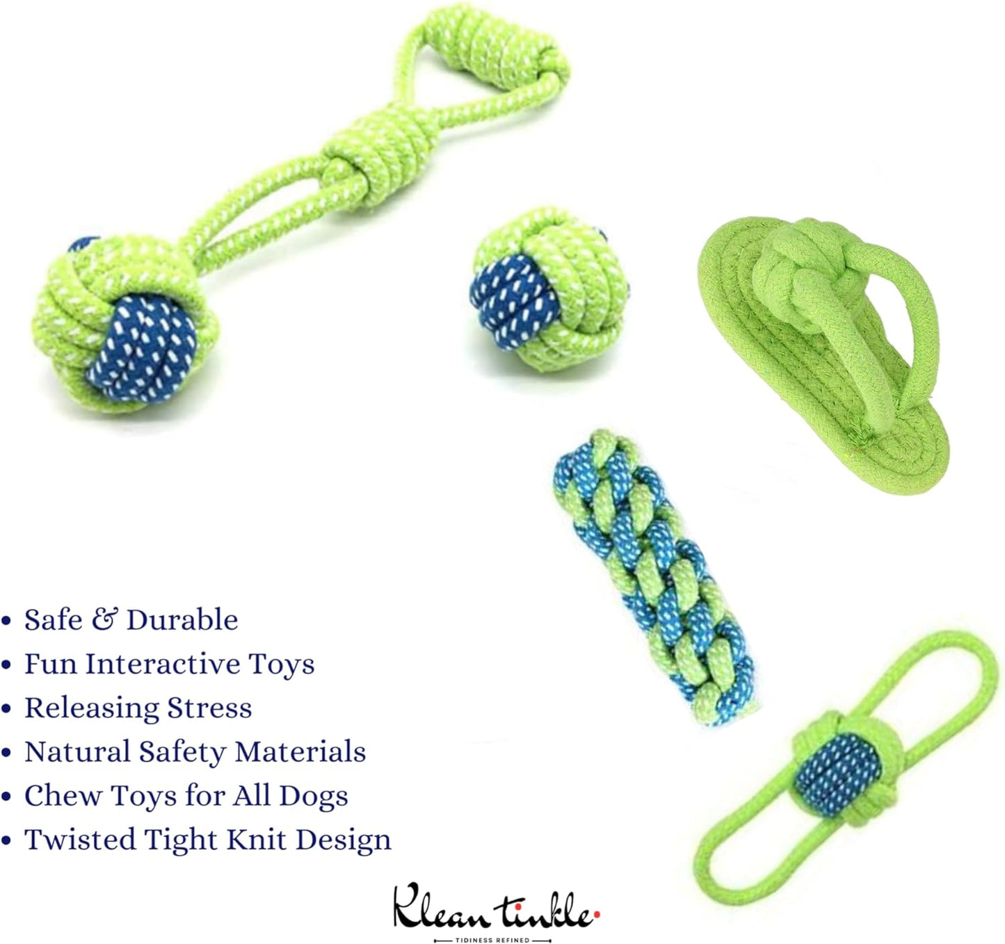 Set of 5 Tug Rope Chew Toys for Dogs - Bite Resistant Cotton Ropes for Aggressive Chewers