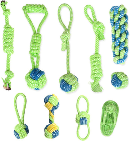 Set of 10 Tug Rope Chew Toys for Dogs - Bite Resistant Cotton Ropes for Aggressive Chewers