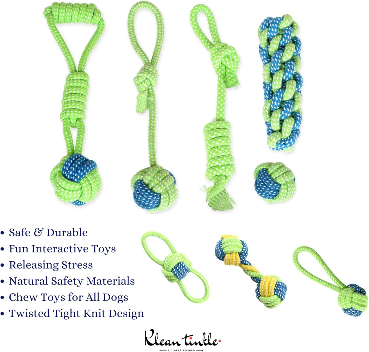 Set of 8 Tug Rope Chew Toys for Dogs - Bite Resistant Cotton Ropes for Aggressive Chewers