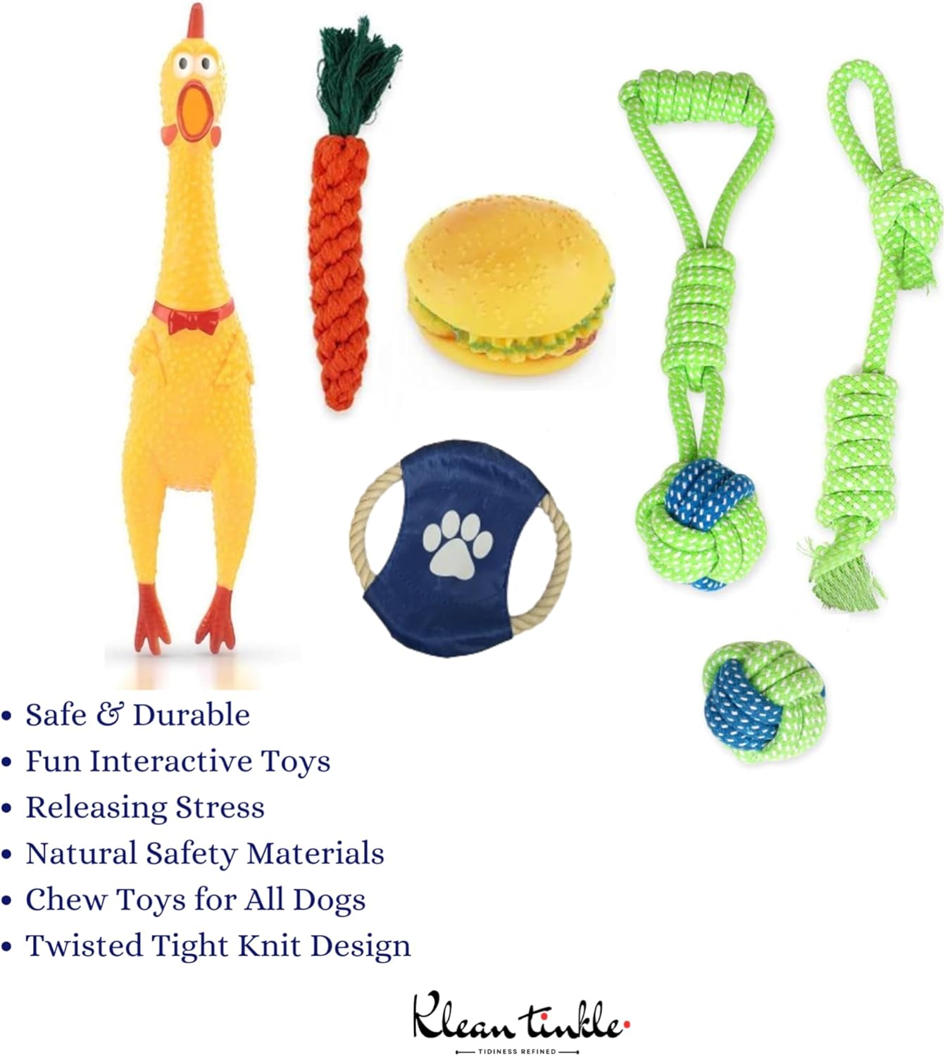 Set of 7 Cotton Tug Ropes and Rubber Pet Toys