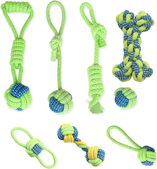 Set of 8 Tug Rope Chew Toys for Dogs - Bite Resistant Cotton Ropes for Aggressive Chewers