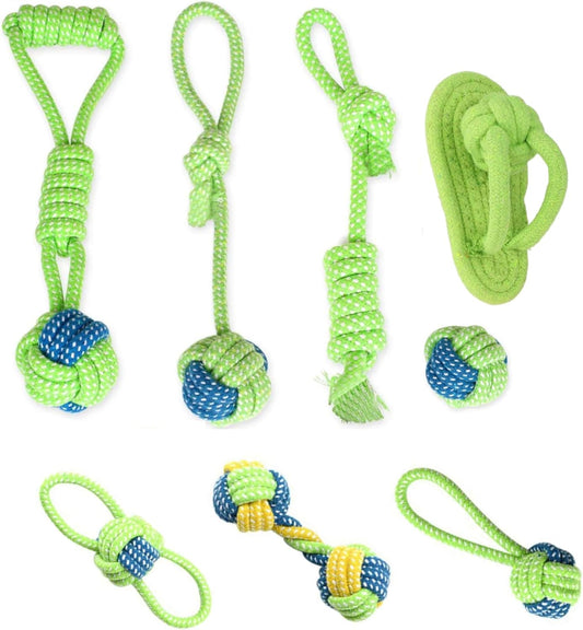 Set of 8 Tug Rope Chew Toys for Dogs - Bite Resistant Cotton Ropes for Aggressive Chewers