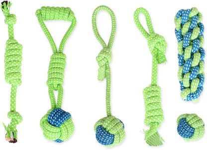 Set of 6 Tug Rope Chew Toys for Dogs - Bite Resistant Cotton Ropes for Aggressive Chewers