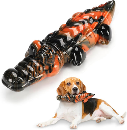 Tough Redish-Orange Alligator Shaped Food-Grade Nylon Dog Chew Toy, Fun For Aggressive Chewers, Treat Fillable