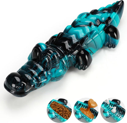 Tough Blue Alligator Shaped Food-Grade Nylon Dog Chew Toy, Fun For Aggressive Chewers, Treat Fillable