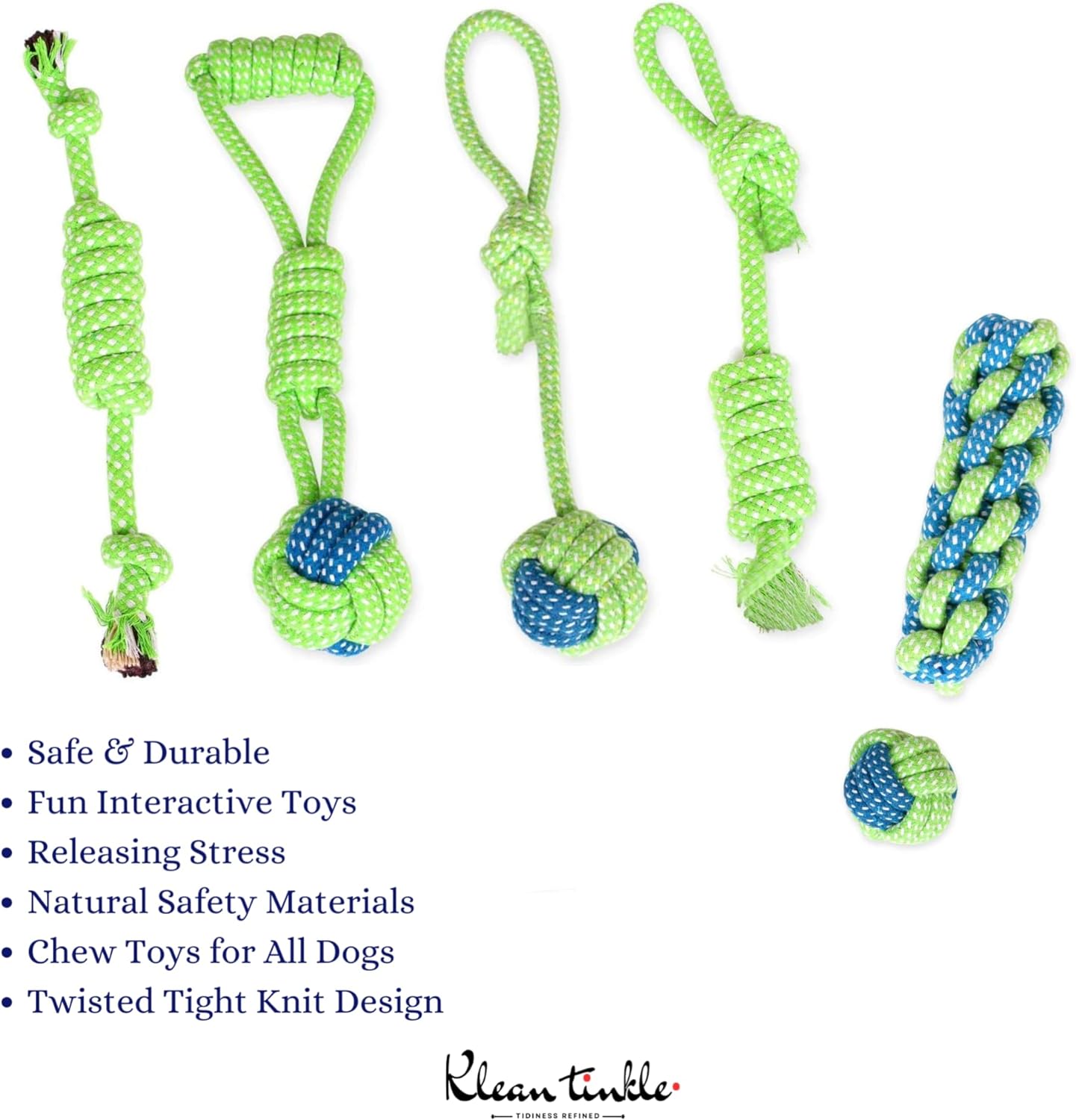 Set of 6 Tug Rope Chew Toys for Dogs - Bite Resistant Cotton Ropes for Aggressive Chewers