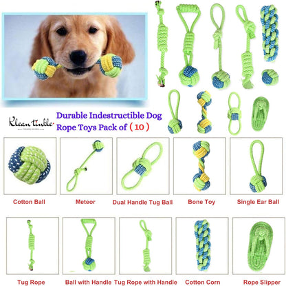 Set of 10 Tug Rope Chew Toys for Dogs - Bite Resistant Cotton Ropes for Aggressive Chewers