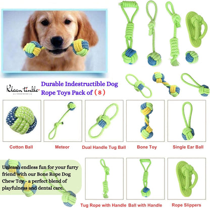 Set of 8 Tug Rope Chew Toys for Dogs - Bite Resistant Cotton Ropes for Aggressive Chewers