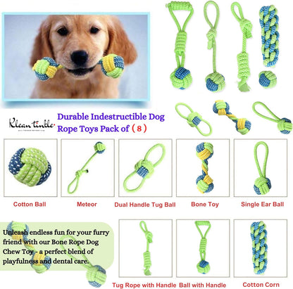 Set of 8 Tug Rope Chew Toys for Dogs - Bite Resistant Cotton Ropes for Aggressive Chewers