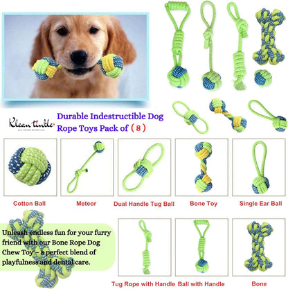 Set of 8 Tug Rope Chew Toys for Dogs - Bite Resistant Cotton Ropes for Aggressive Chewers