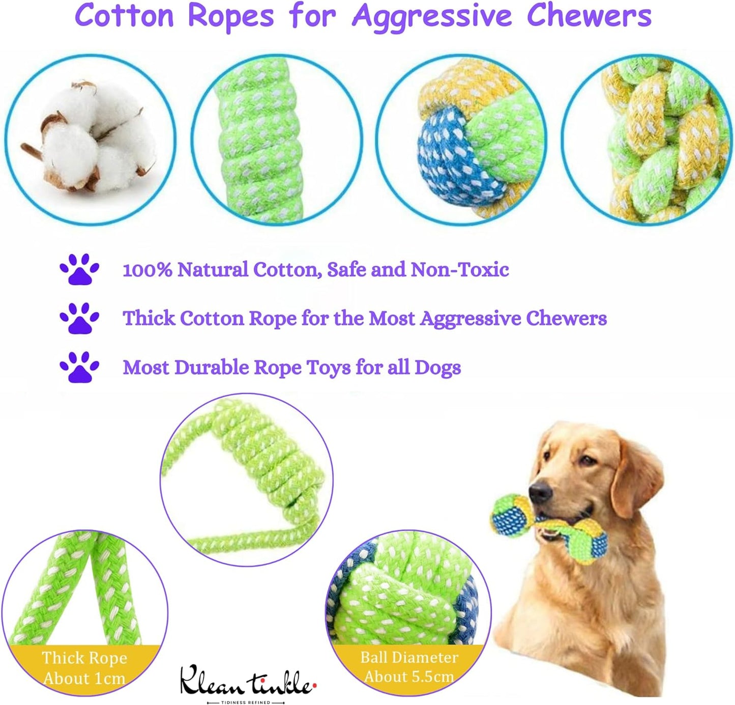 Set of 8 Tug Rope Chew Toys for Dogs - Bite Resistant Cotton Ropes for Aggressive Chewers