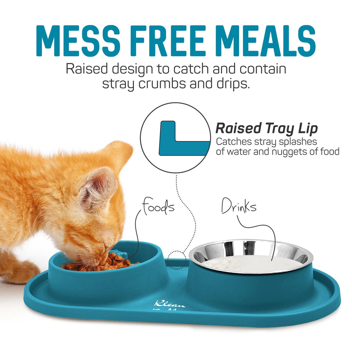 Slow Feeding Pet Bowl Set - Removable Stainless Steel Bowl and Non-Skid Silicone Mat in Stunning Dirty Blue for Cats & Dogs