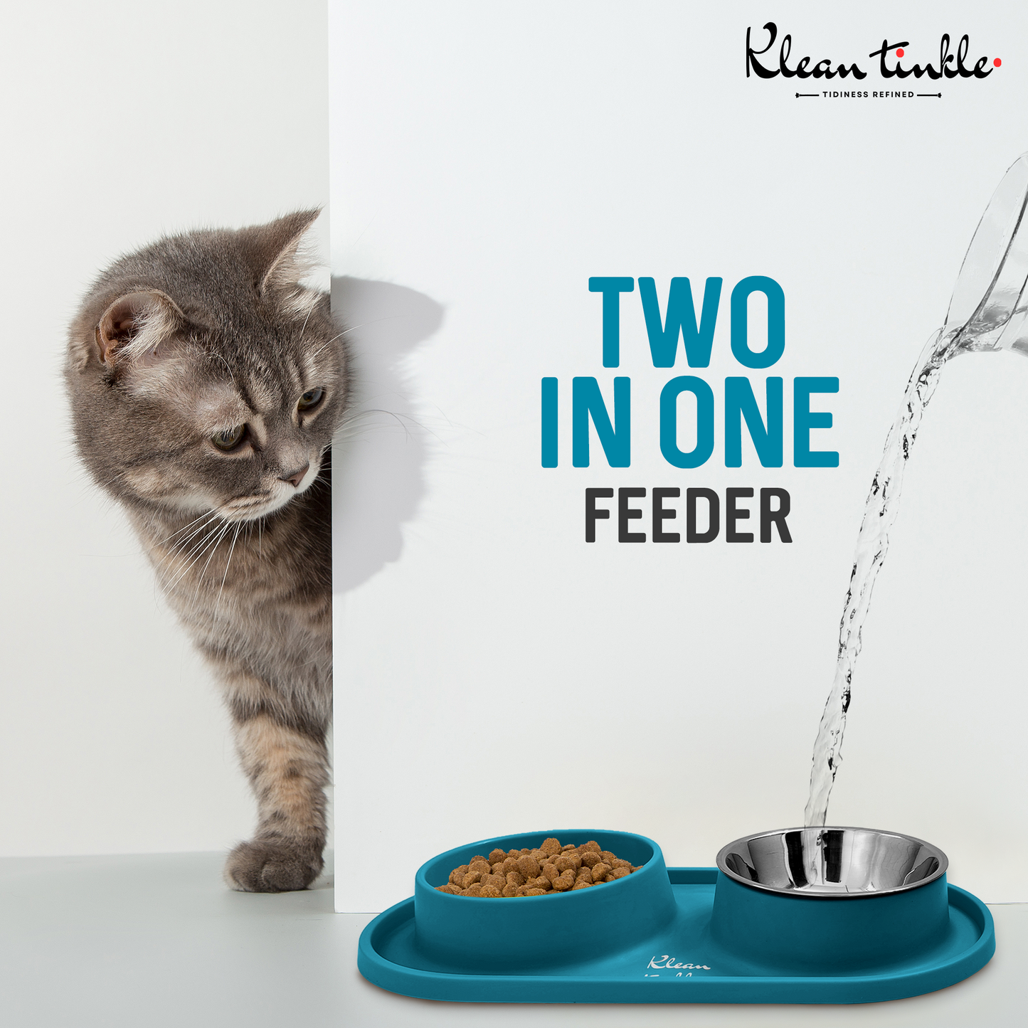 Slow Feeding Pet Bowl Set - Removable Stainless Steel Bowl and Non-Skid Silicone Mat in Stunning Dirty Blue for Cats & Dogs