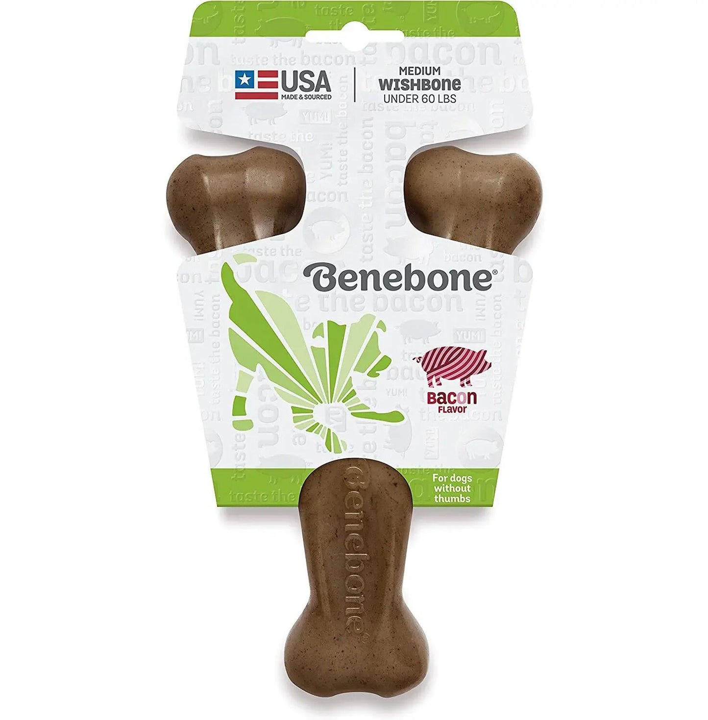 Benebone Wishbone Dog Chew Toy for Aggressive Chewers, High Quality Nylon with Real Bacon Flavor, Medium Sized