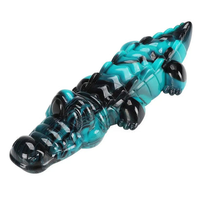 Tough Blue Alligator Shaped Food-Grade Nylon Dog Chew Toy, Fun For Aggressive Chewers, Treat Fillable