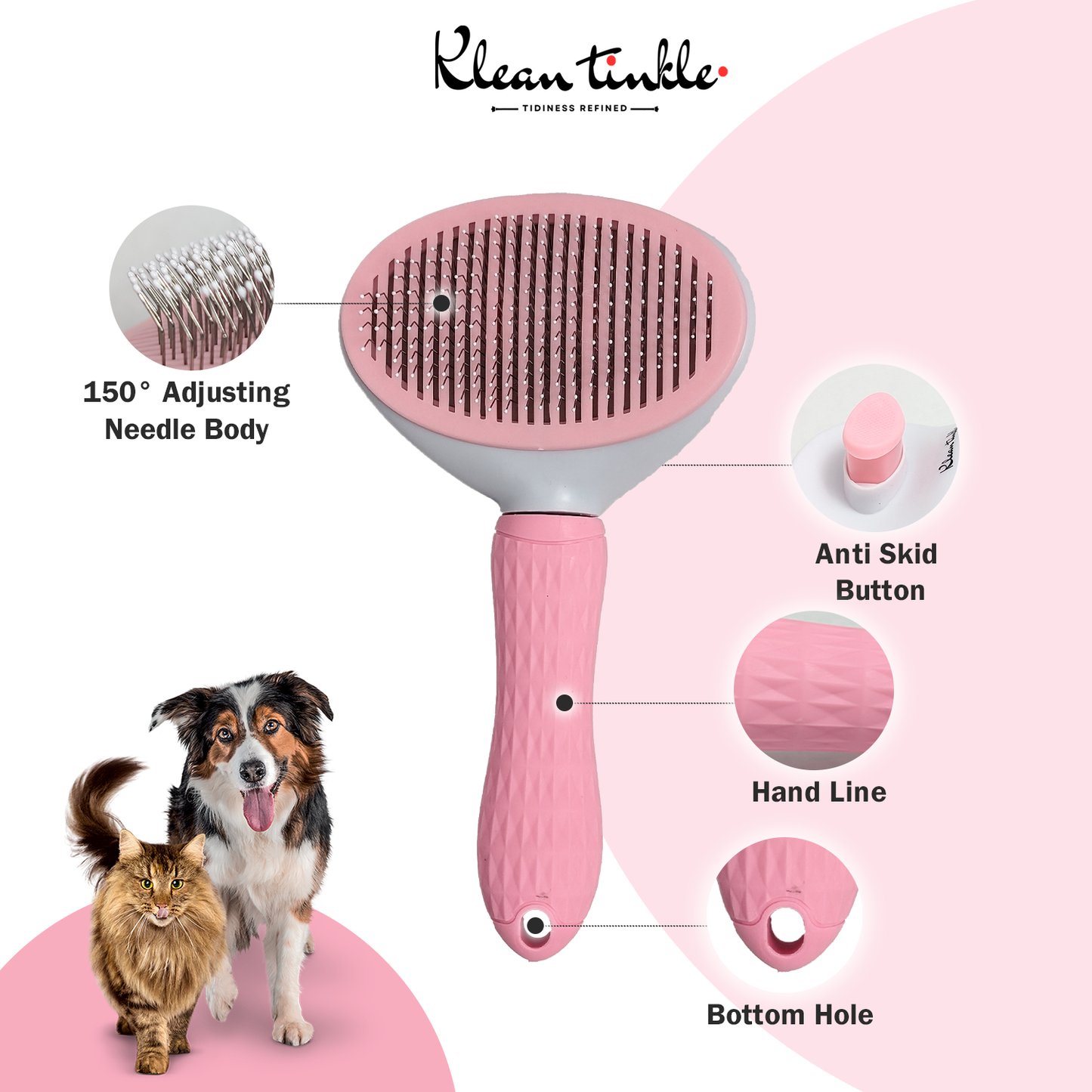 Self-Cleaning Pet Grooming Brush for Dogs & Cats - Deshedding Tool for Short & Long Hair ( Pink )