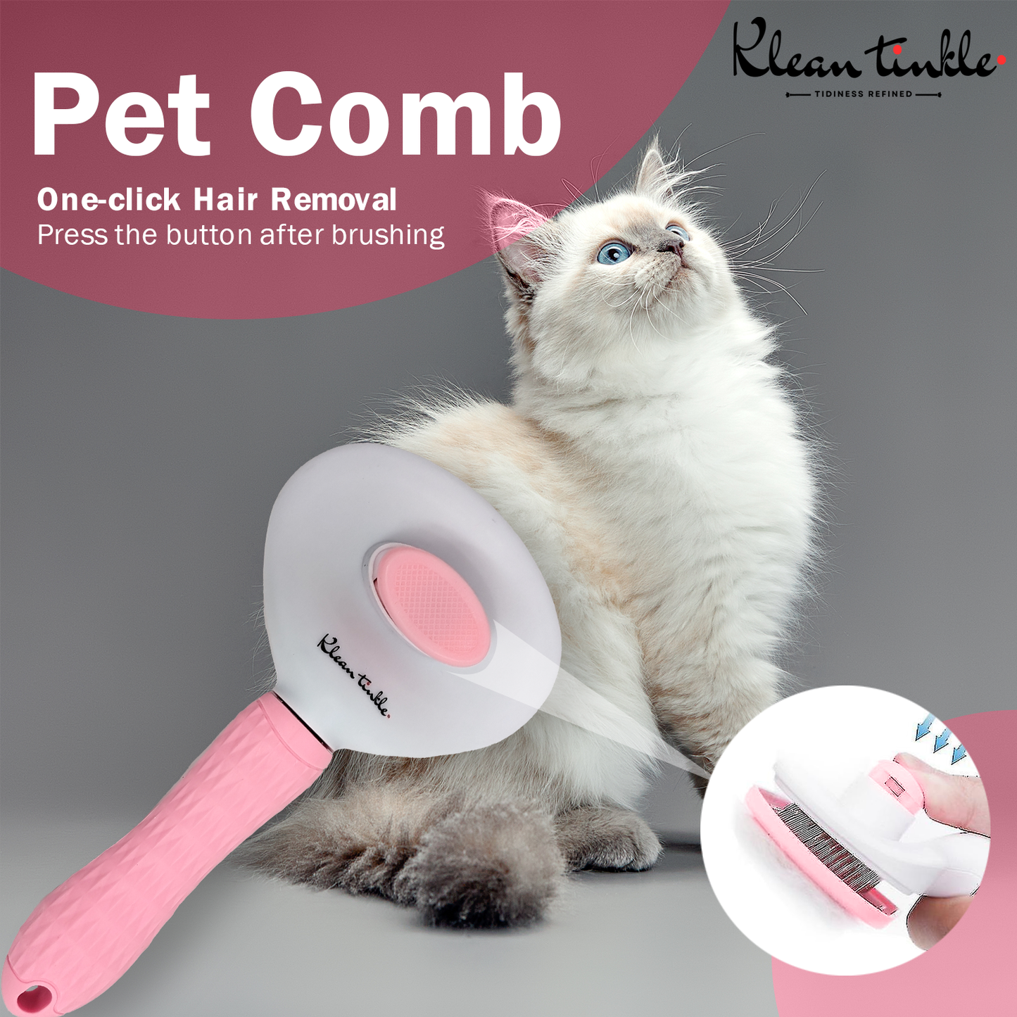 Self-Cleaning Pet Grooming Brush for Dogs & Cats - Deshedding Tool for Short & Long Hair ( Pink )