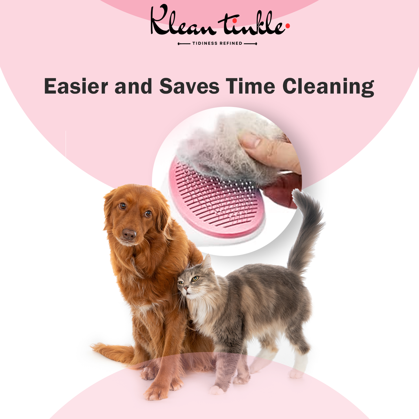 Self-Cleaning Pet Grooming Brush for Dogs & Cats - Deshedding Tool for Short & Long Hair ( Pink )