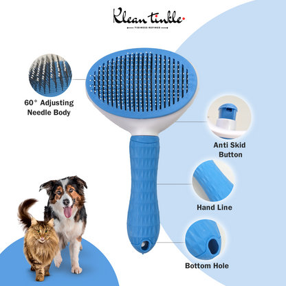 Self-Cleaning Pet Grooming Brush for Dogs & Cats - Deshedding Tool for Short & Long Hair ( Blue )