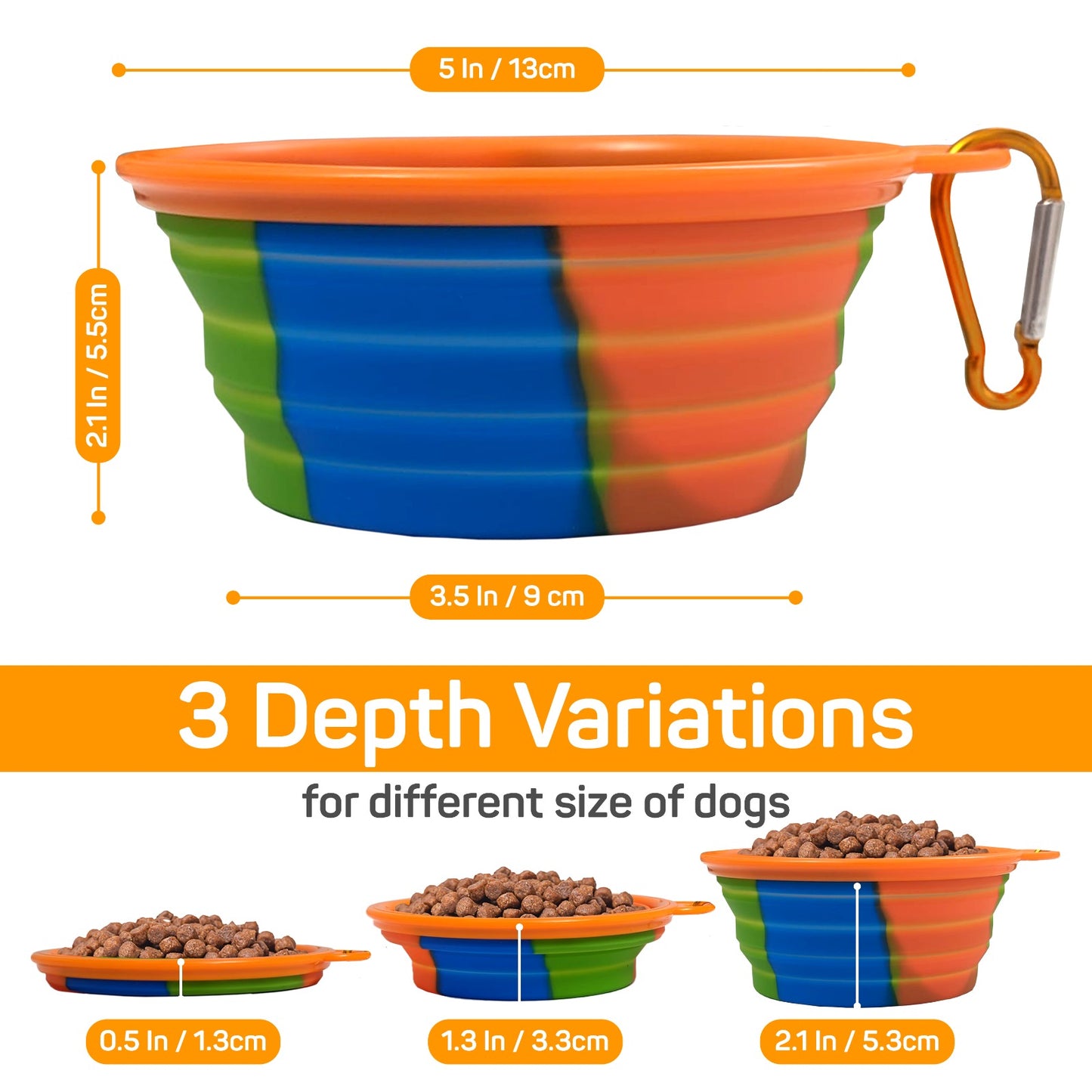 Orange Camo Portable Travel Collapsible Foldable Pet Dog Bowl for Food & Water Dish