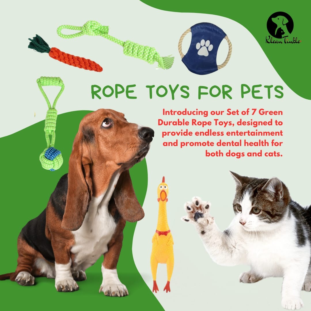 Set of 7 Cotton Tug Ropes and Rubber Pet Toys