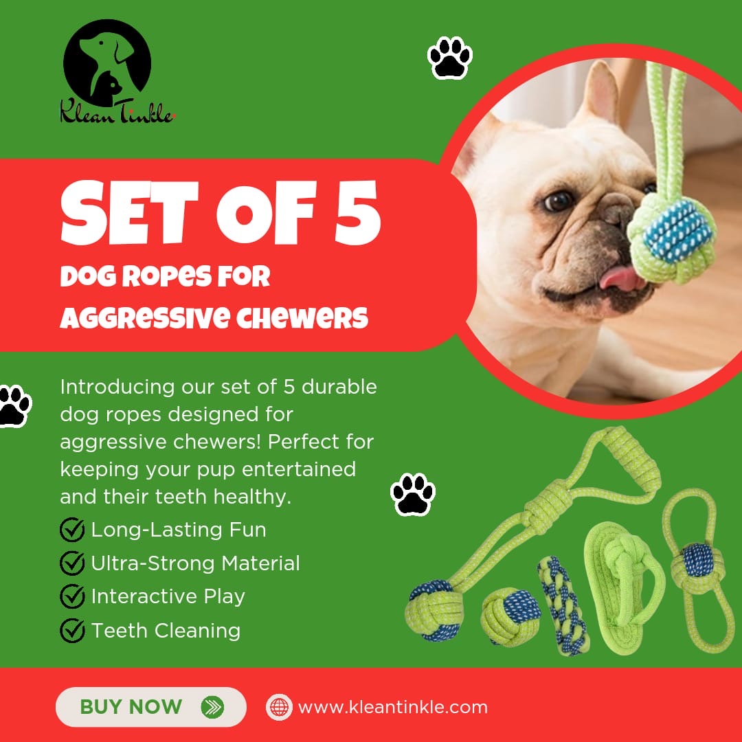 Set of 5 Tug Rope Chew Toys for Dogs - Bite Resistant Cotton Ropes for Aggressive Chewers