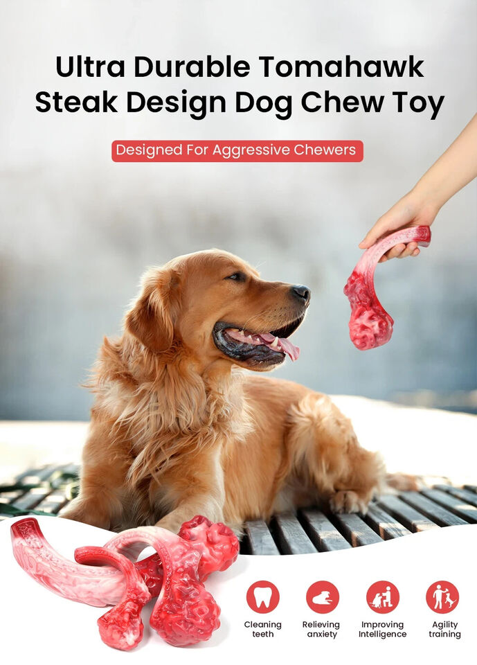 Medium sized Tomahawk Dog Chew Toy for Aggressive Chewers Steak shaped High Quality Nylon Beef Flavored Chew Toy